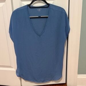 LOFT Women's Dusty Blue V-Neck Short Sleeve Blouse
